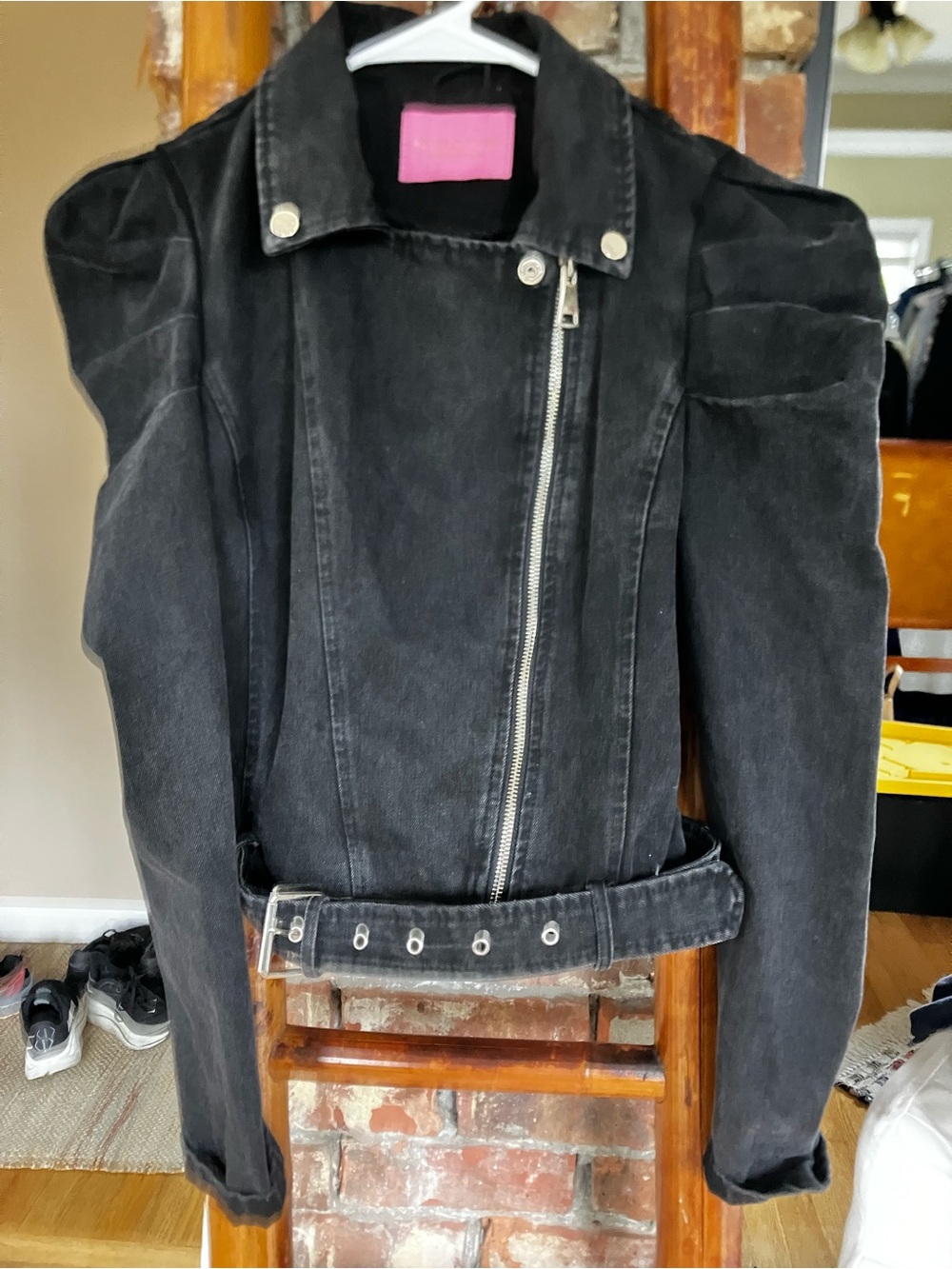 Azalea Wang Minnelli Black Denim Puff Moto Jacket S